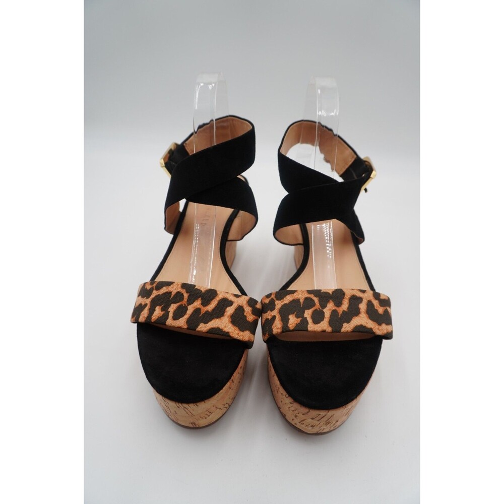 Veronica Beard Hurley Cross Ankle Strap Platform Wedge Sandal Leopard Print 10M